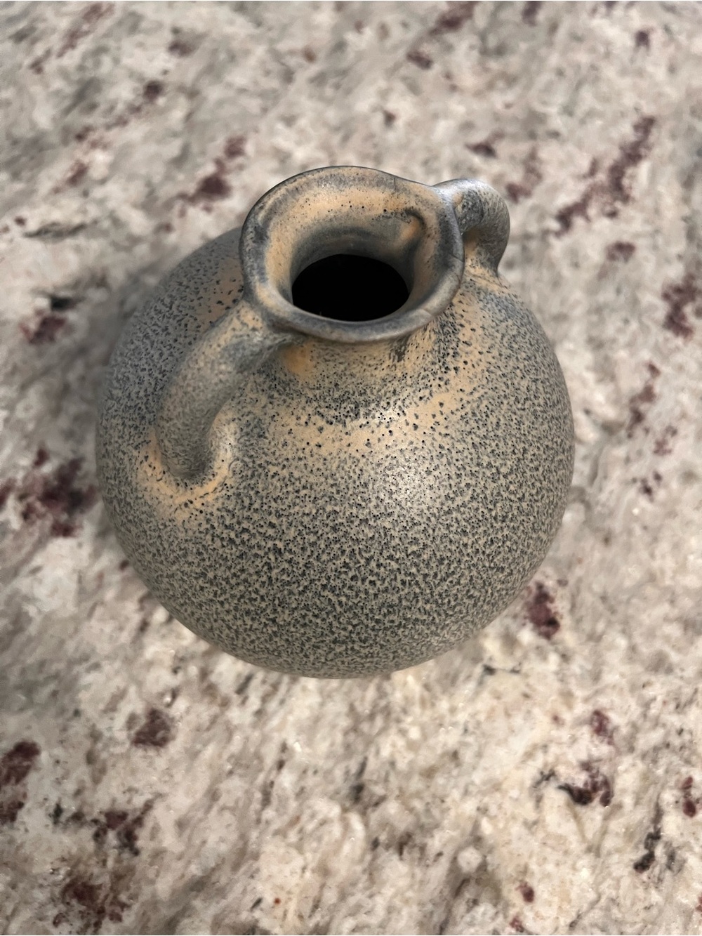 Crate&Barrel Gray and Cream Speckled Double-Handle Ceramic Vase